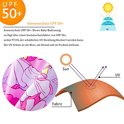UMELOK Baby Badeanzug mit Sonnenhut UV Schutz Badebekleidung Blumen, rosa 6-9 Monate/68-74cm
