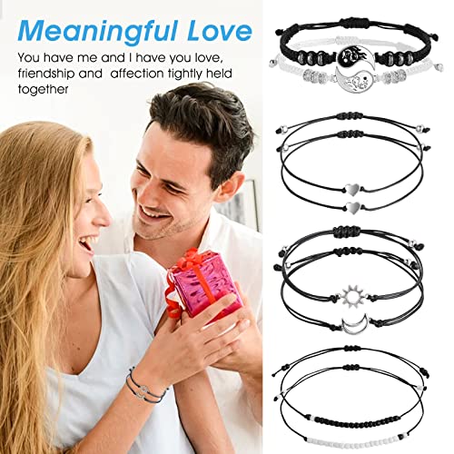 Yolev 8 stuks bijpassende Yin Yang verstelbare koord armband zwart en wit armband zon maan armband voor vriendschap relatie vriend vriendin, touw - Image 3