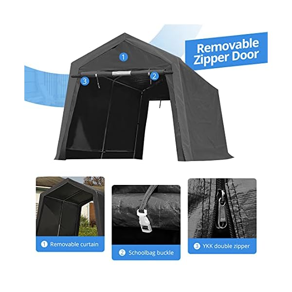   ADVANCE-OUTDOOR-8x14-ft-Steel-Metal-Peak-Roof-Portable-Garage-Shelter-Storage-Shed-Carport-for-Motorcycle-Bike-or-Garden-Tools-with-2-Roll-up-Doors-Vents-Gray