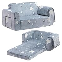 BEJOYKindersofa, extra breite 2-in-1-Kleinkind-Sherpa-Couch zum Ausklappen, umwandelbar in EIN Krabbelbett oder eine Liege für Mädchen und Jungen, leuchtender Stern