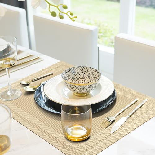 Image of Aofmee Placemats Set of 6, Washable PVC Place Mats, Heat Resistant Non-Slip Table Mats, Woven Vinyl Plastic Placemats for Dining Table Decor, Stain Resistant Kitchen Table Placemats, Easy to Clean