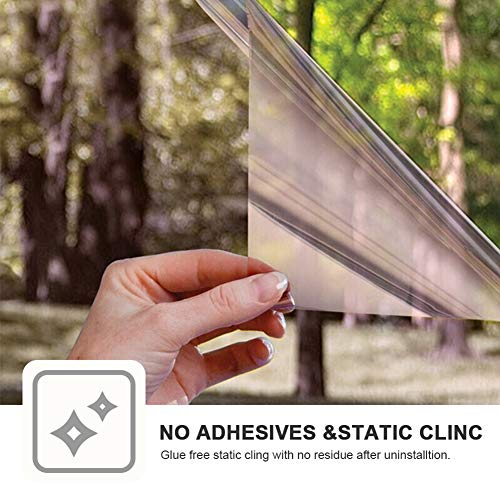 Window Privacy Film One Way Daytime Mirror Tint Treatments UV Heat Control Vinyl Stickers Sun Block Glass Paper Door Covering Reflective 35.4 Inch x 32.8 Feet Brown Silver