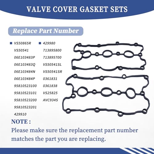 Image of 2Pcs Left & Right Engine Valve Cover Gasket Set VS50865R VS50541 Compatible with Audi A4 A5 A6 A7 A8 Q5 Q7 S4 3.0L 3.2L V6 2008-2019│Volkswagen Touareg 2011-2015 06E103483Q 06E103484P