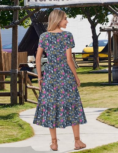 Image of Zeagoo Women Summer Midi A Line Dress Short Sleeve Casual Flowy Tiered Beach Long Sundress with Pockets 2026 Vacation Travel