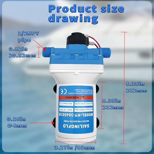 Image of 12V DC RV Water Pump-3.0 GPM, 55 PSI Diaphragm Pump, Self-Priming On Demand, Built-in Pressure Switch for Camper, Boat, Off-Grid System (HY-304551R)