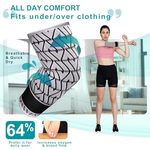 Image of Dr Fitzy 1 Pair Elbow Support for Gym Workout, 3d Compression Tennis Elbow Band for Women and Men, Elbow Sleeves for Gym with Arm Band and Anti Slip Grip, 2 Units Elbow Cap Brace for Pain Relief (Pink, M)