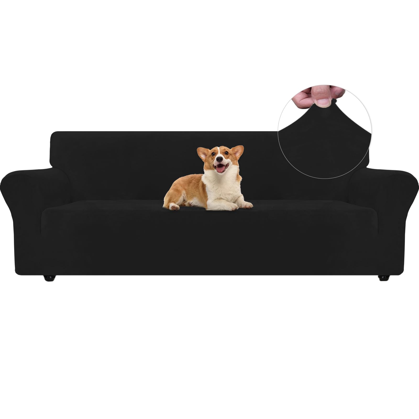 Ystyle Velvet Sofa Cover, 4 Seater Summer Sofa Cover, Adjustable Sofa Covers, Elastic Sofa Cover, Anti Cat Sofa Protector, Sofa Covers with Armrests, Black Global Recycled Standard Global Recycled Standard Global Recycled Standard