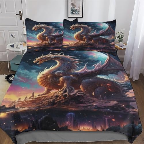 Housse de couette dragon zippée anti-allergie lit double