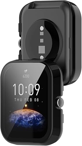 Miniatura 2 de Paquete de 2 protectores de pantalla compatibles con Amazfit Bip 3/Bip 3 Pro, carcasa protectora de policarbonato duro antiarañazos, bisel a prueba