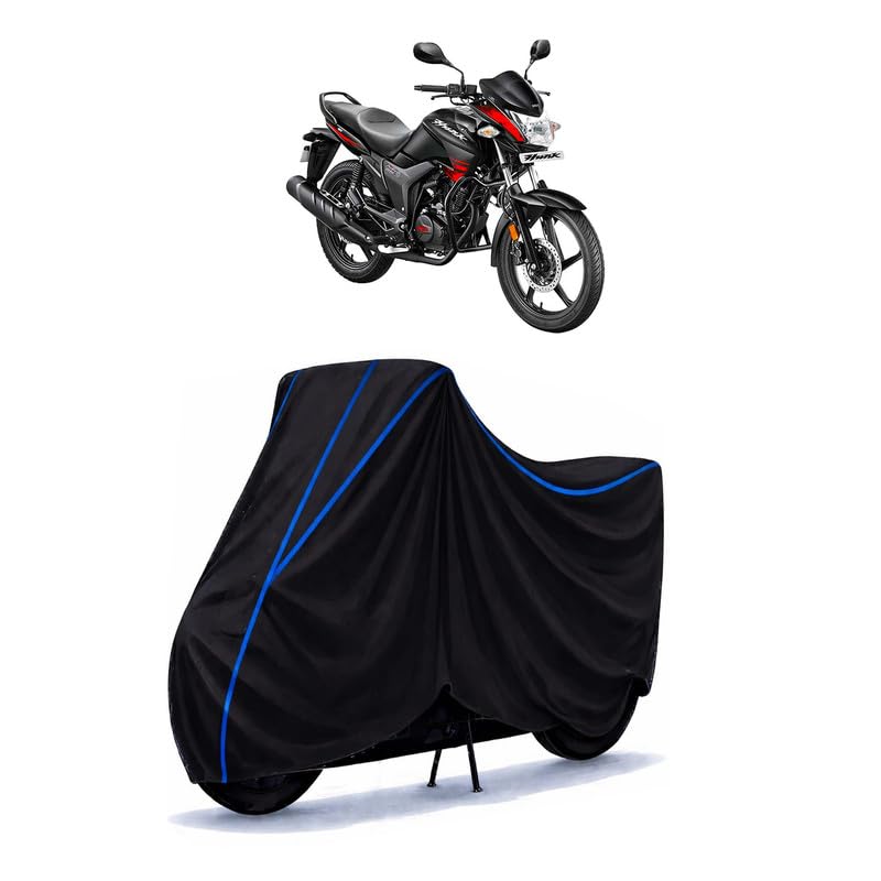 Image of Hero Hunk Dual Disc Bike Cover Water Resistant Universal Motorcycle Rain | Heavy Duty UV Protection, Dust, Scratch Indoor Outdoor All Weather with Black Blue Piping Elastic