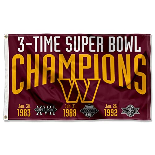 Washington Commanders 3X and 3 Time Super Bowl Champions Flag Outdoor Indoor 3x5 Foot Banner