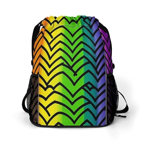 Drawstring Gym Backpack with Shoe Compartment And Wet Pocket, 28L Lightweight Waterproof Gay Pride Rainbow Sports Backpack for Workout Swim Beach Travel String Bag for Men Women