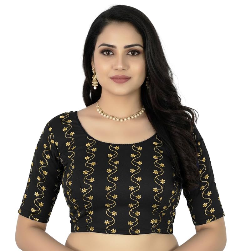 pu fashion Blouses for Women Readymade Stylish Golden Sequence Embroidery Choli Stretchable Designer Latest Trendy Design Stitched-picture-36
