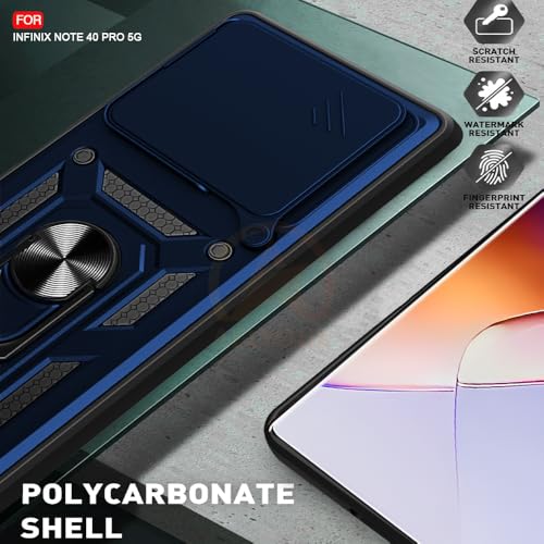 Image of Armor Bumper Back Cover Case for Infinix Note 40 Pro 5G | Rotating Camera Cover, Ring Holder & Kickstand | Heavy Duty & 360 Degree Protection Infinix Note 40 Pro 5G Back Cover (Blue)