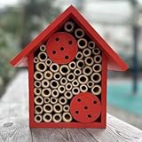 EGREE Mason Bee Houses Outdoor Wooden Bee Hotel for Garden and Yard Hand-Made Bamboo Bee Hive for Bees Butterflies and Ladybugs, Medium Size 8"x7.5"x5", Red