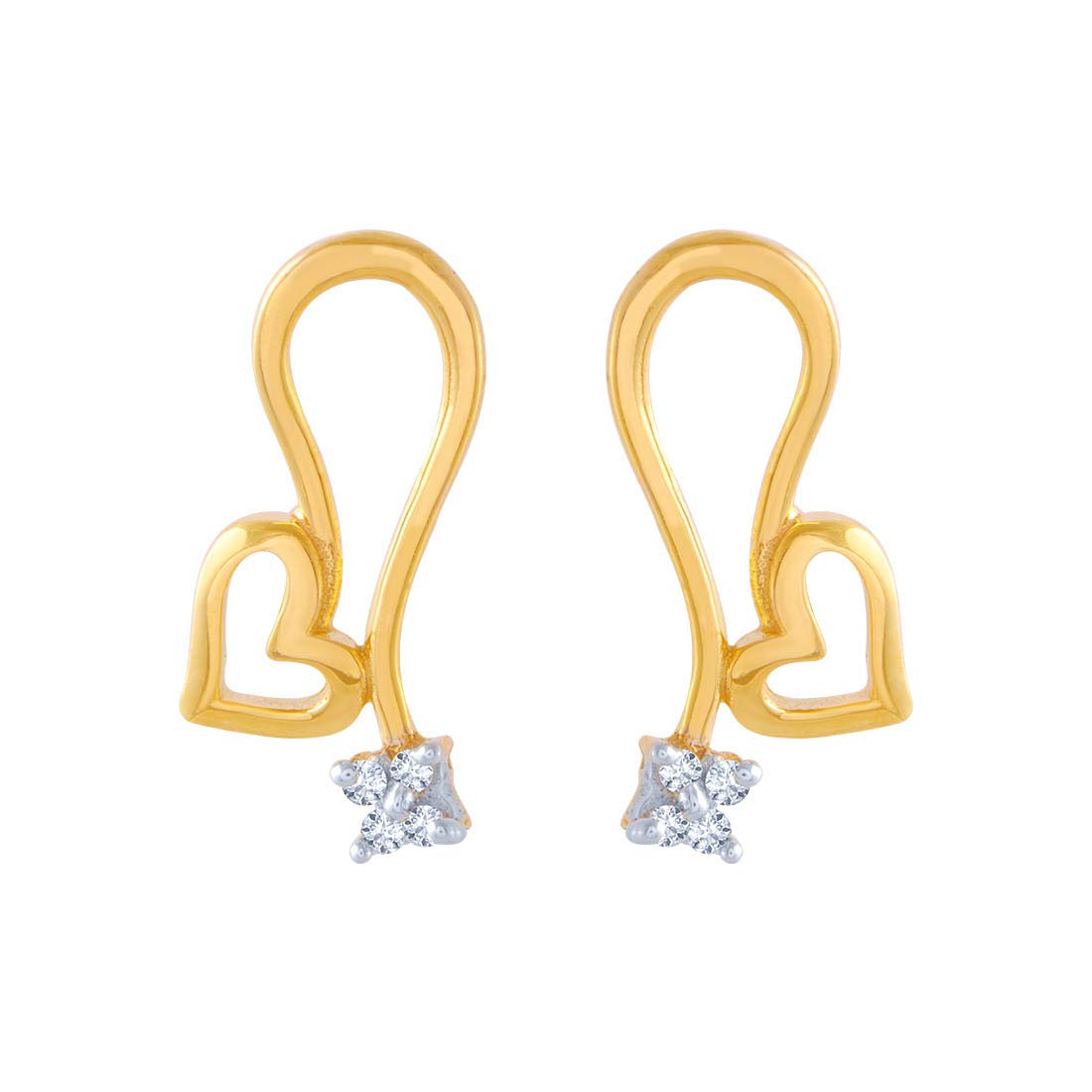14k (585) Yellow Gold and American Diamond Stud Earrings for Women-image-19