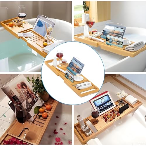 Bambus-Badewannenablage, Ausziehbares Teakholz-Badewannenablag, Hölzerne Badewannenablages & Badewannenregal, Badewannenablage-Caddy für die Badewanne, Geschenke für Mama, Einweihungsfeier, Jubiläum.