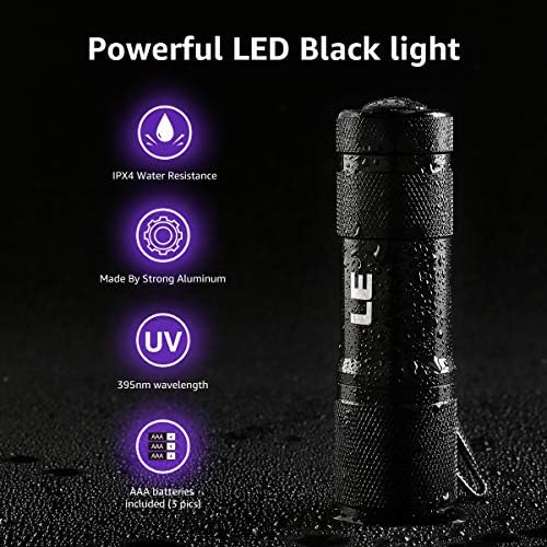 LE Ultra Violet LED Flashlight Blacklight, UV LED Flashlight, 9 LED 395nm, Pet Urine Stain Detector, 3 AAA Batteries Included, Find Stains on Clothes, Carpet or Rugs - 5