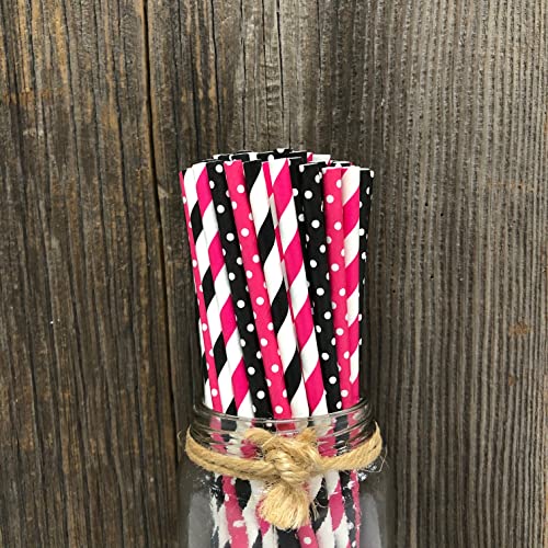 Pitillos de papel negro y rosa - Pack de 100 miniatura 3