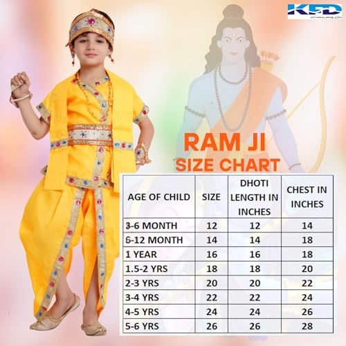 Image of Kaku Fancy Dresses Raja Ram Costume for Kids Ramayan Fancy Dress for School Mythological Events - Yellow, 3-6 MONTH, Unisex