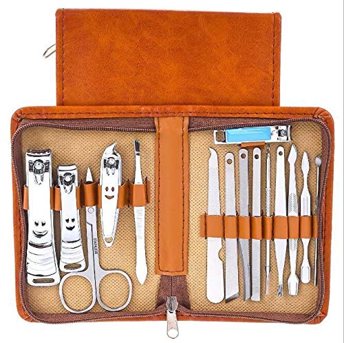 Coupe Ongle Professionnel Deux couleurs sac à fermeture éclair en polyuréthane ensemble de coupe-ongles outils à ongles en acier au carbone 15 pièces/ensemble ensemble de coupe-ongles Kit Manucre(1)