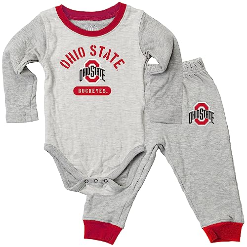 Wes and Willy Baby College Jie Jie Long Sleeve Bodysuit and Pant Set (Ohio State, 24M)