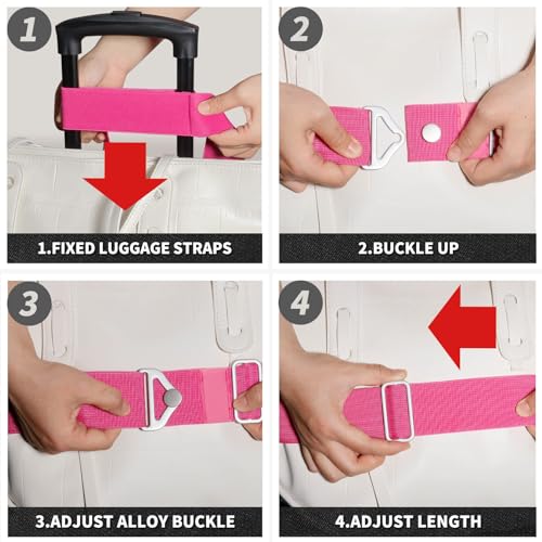 TOOVREN 2-in-1 Luggage Straps Add a Bag Bungees Travel Belt for Luggage Strap for Backpack Attachment Over Handle Carry On Bag Adjustable Elastic Suitcases Belt Travel Accessories Rose2