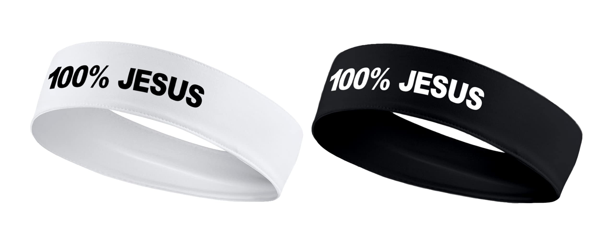 100% Jesus Sports Head Stretch Headband Soccer Fútbol Football White Black Athletics Fitness - Sweatband Headwrap Fan Gear Merch Ninja Bandana Bandera Moisture Wicking White Black Gold Silver (Set 1)