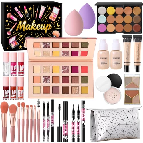 Coffret Maquillage Femme, Coffret Cadeau Beauté Ado Fille, Kit Maquillage Professionnel avec Palette à Yeux Fond de Teint Correcteur Contour Gloss à Lèvres Eyeliner...