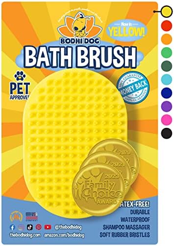 Bodhi Dog Shampoo Brush – Pet Grooming & Bath Supplies for Dogs and Cats – Bath Brush for Long & Short Hair – Premium Scrubber for Shower, Bathing & Massage (One Pack, Yellow)