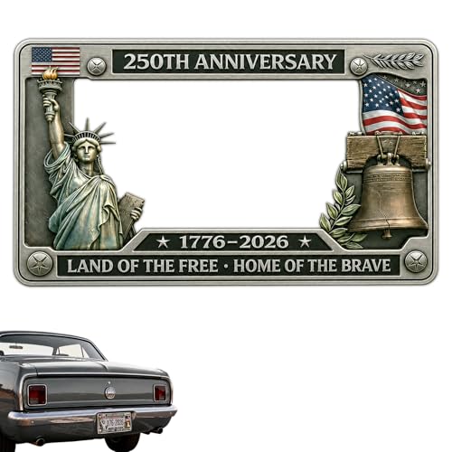 250th Anniversary Commemorative License Plate Frame USA 250 Year Car Plate 1776-2026 Patriotic Metal Tag Holder for Standard US Plates Fits Cars Trucks SUVs