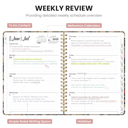 Planner 2026-2027, Monthly and Weekly Academic Planner July 2026 - June 2027, Hardcover Student Teacher Planning Agenda Calendar Book with Tabs, Perfect for Office School Supplies, A5 (6.3" x 8.5") - Garden - Image 4