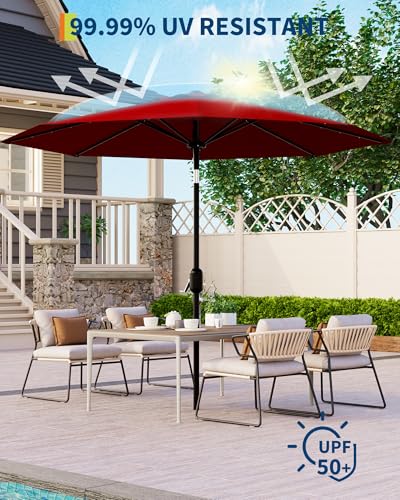 Patio Umbrella with Lights, 8 Ribs Outdoor Market Table Umbrella for Pool, Deck, Backyard (Red, 10FT)