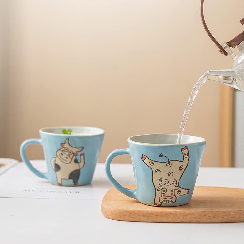 Kaffeetasse Becher keramischer kreativer handgemachter Kaffeetasse Großraum-Haushalts-Trinkbecher handgemaltes Muster Interessante Tasse Teetasse (Color : A)