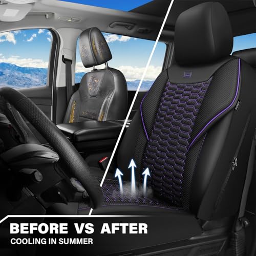 Image of CAR PASS 3D Foam Mesh Leather Car Seat Covers Front Seats,Breathable Mesh Front Seat Covers for Women,Universal Fit for Cars SUV Truck Sedan Van Automotive,Armrest Airbag Compatible,Black and Purple
