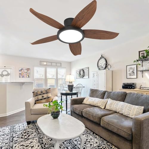 Luyaim Moderna Lampara Techo Ventilador Y Mando A Distancia Niños Plafon Led Ventilador Regulable Motor DC Reversible Silencioso 6 Velocidades Para Dormitorio Salón-Brown Wood Grain-106CM