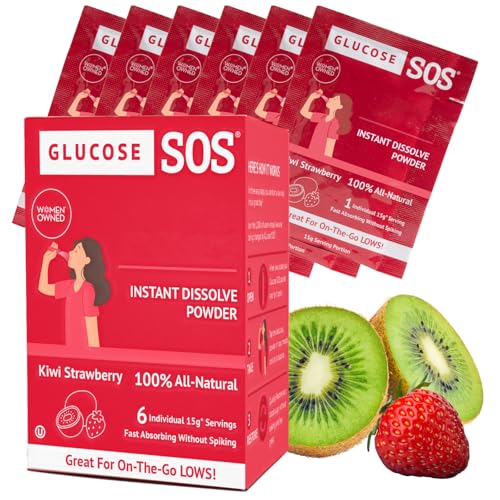 Glucose SOS Glucose Powder Packets with Natural Dextrose Fast-Absorption That Instantly Dissolves in Your Mouth with No Water Needed Kiwi Strawberry 6 Servings