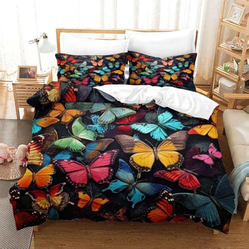 Housse de couette papillon de nuit fermeture éclair pour lit double sans pli