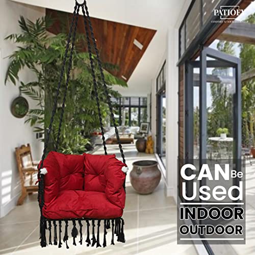 Image of Patiofy Premium C Shape Swing for Balcony /Swing for Adults for Home for Indoor and Outdoor /Jhula for Adults with Full Body Cover Red Cushion (Black)
