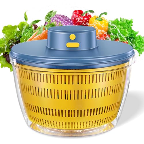 GAOXIAO Centrifugador Automático de Ensalada, USB Inalámbrico de 4000 ml, para Frutas y Verduras, Ensaladera para Servir, Escurridor Rápido, Utensilio de Cocina en Color Moderno Blue 22 x 16 cm