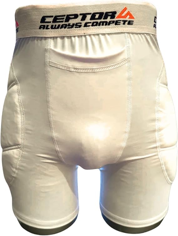 CEPTORS Sliding Shorts - Padded Baseball Sliding Shorts with Cup Pocket - Bio-Dri® Moisture-Wicking Fabric - Neoprene Hip and Thigh Protection - Lightweight and Comfortable Fit - Youth Small - White