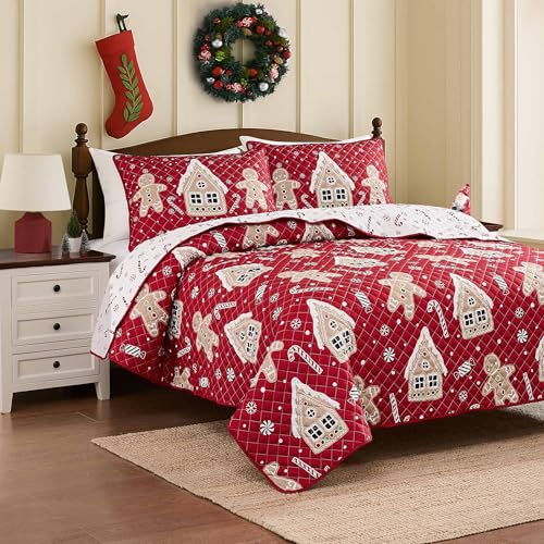 Avanti Linens - Twin Quilt Set Reversible Bedding with Matching Sham Medium Weight Bed Set Christmas Room Decor (Holiday Lane)