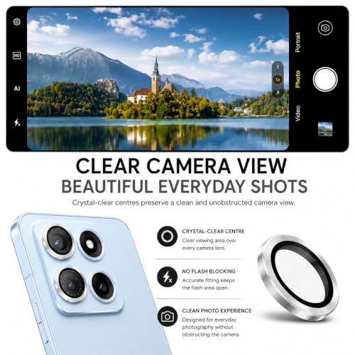 Image of ArmourPro Camera Rings Tempered Glass for Motorola Edge 70 Max, Tough HD Individual Aluminum Alloy Rings 9H Camera Cover, Scratch-Resistant,Camera Lens Protection| Silver, 1 Pack