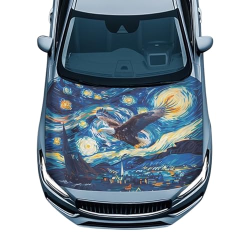 Image of Car Hood Cover for Compact Sedans SUV Trucks, 59x39 Inches Stretchable Eagle Galaxy Auto Hood Wraps Vehicles Banner Automotive Exterior Accessories