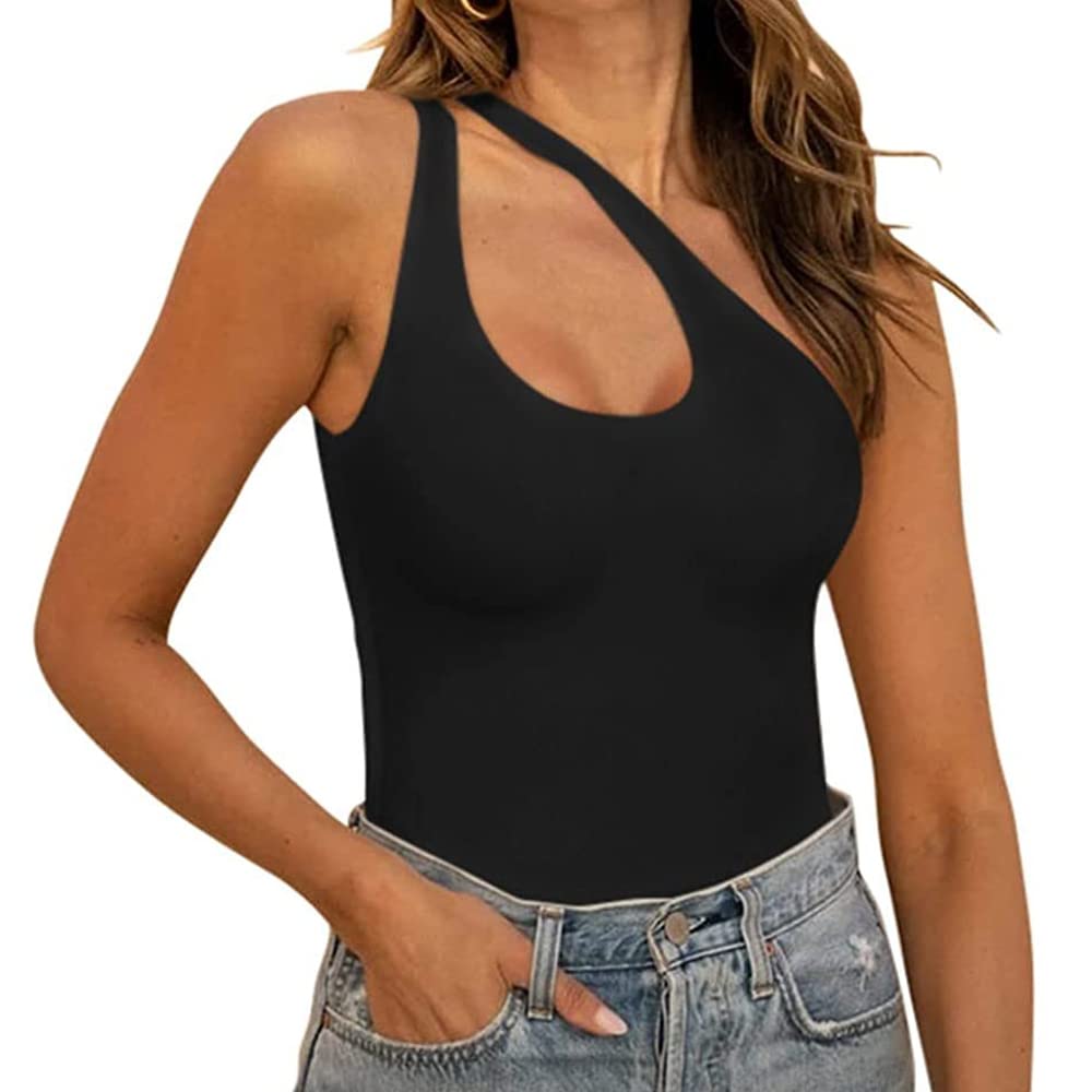 FFWTPY Body Mujer Sin Mangas Un Hombro Bodies Elástico Lencería Mono Top Sexy Elegante Ajustado Jumpsuit Tops Bodysuit Leotardo Stretch Bodycon Camisa Color Sólido