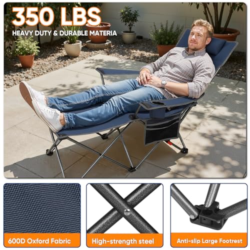 Colorsoul Silla de Camping Reclinable con Reposapiés, Silla Ajustable 90°-135° para Playa, Plegable y Resistente para Adultos, Azul miniatura 6