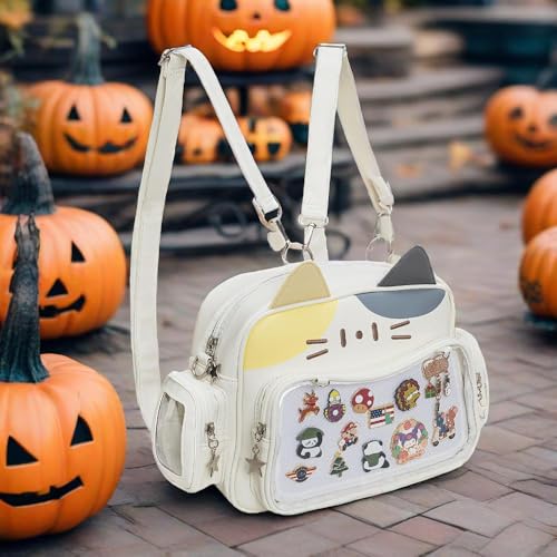 Kawaii Ita Bag Crossbody Bag Cute White Cat Backpack Girls Shoulder Bags Pin Display with Insert