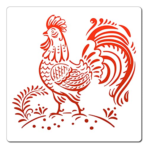 GORGECRAFT 9.9"X9.9"Rooster Stencil Chicken Bird Templates Mandala Farm Animal Plastic Drawing Painting Stencil Celtic Pattern Design Templates for Painting on Wall Canvas Crafts DIY Home Decor