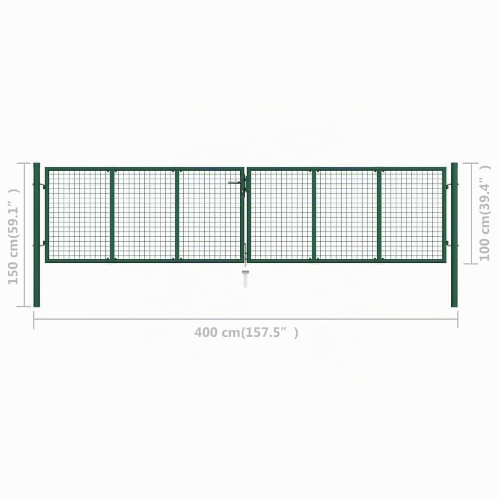 vidaXL Cancello da Giardino in Rete di Acciaio 400x100 cm Verde