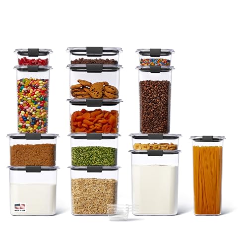 Rubbermaid Brilliance 14-Piece Food Storage Container Set with Scoops Airtight BPA-Free for Kitchen and Pantry Organization